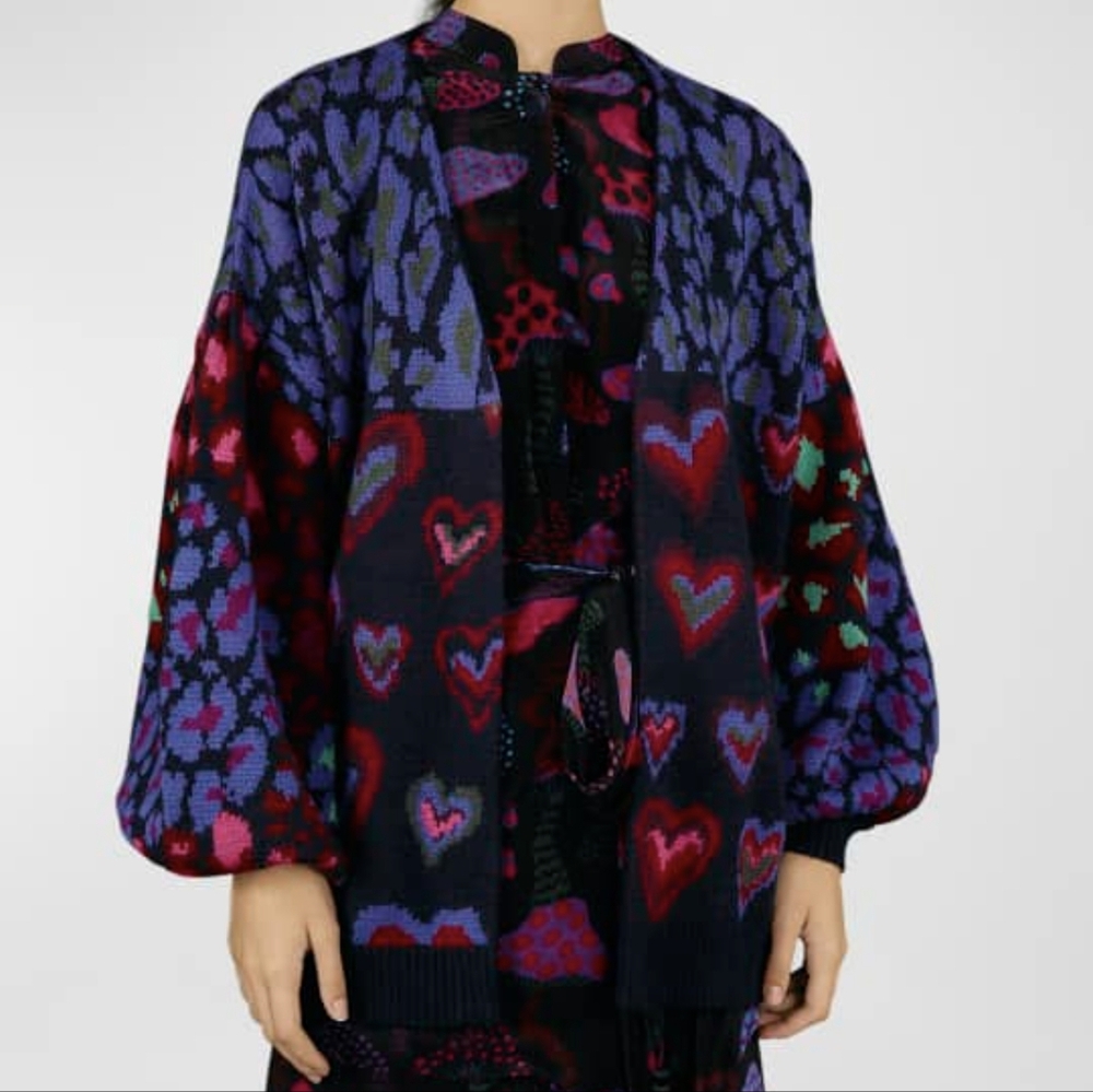 Farm Rio Ikat Heart Open-Front Cardigan